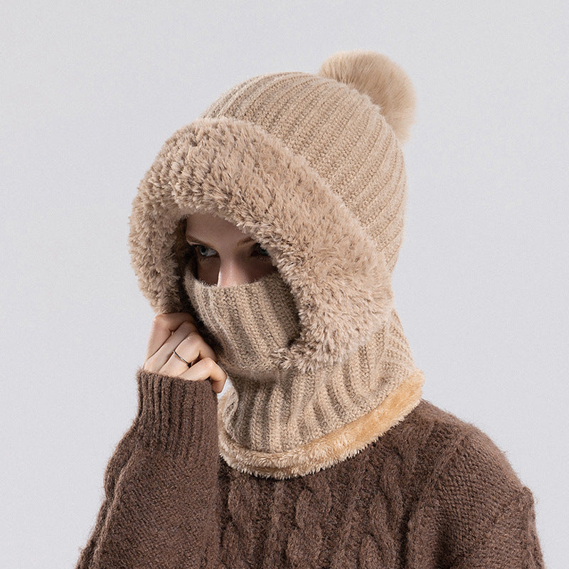 Knitted Hat Scarf Mask One-piece Hat Women's Winter