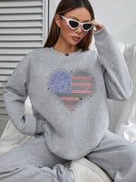 Stylish Women's Hoodless Sweatshirt- Patriotic Heart Print