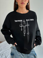 Comfortable Women's Hoodless Sweatshirt- Cross Print