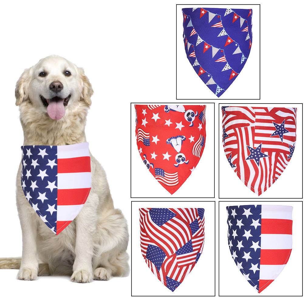 American flag pet bandana with graffiti pattern, polyester material, single layer, suitable for all seasons.