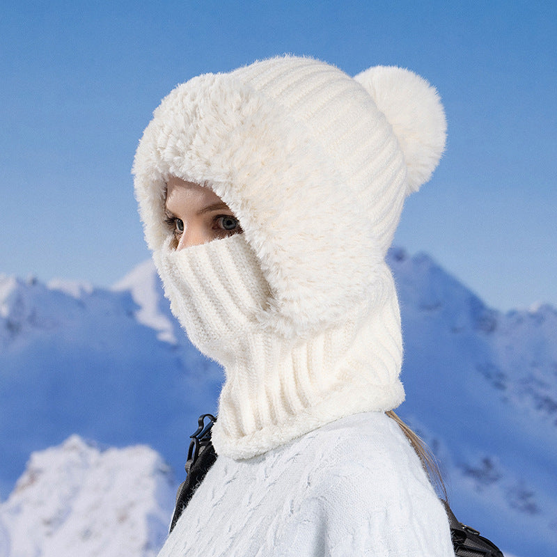 Knitted Hat Scarf Mask One-piece Hat Women's Winter