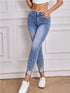 Women's High Waist Stretch Denim Trousers Pearl Ripped Tassel