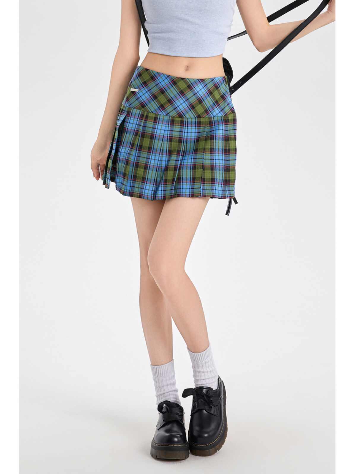 Plaid Skirt Plaid Split High Waist A- Line Skirt