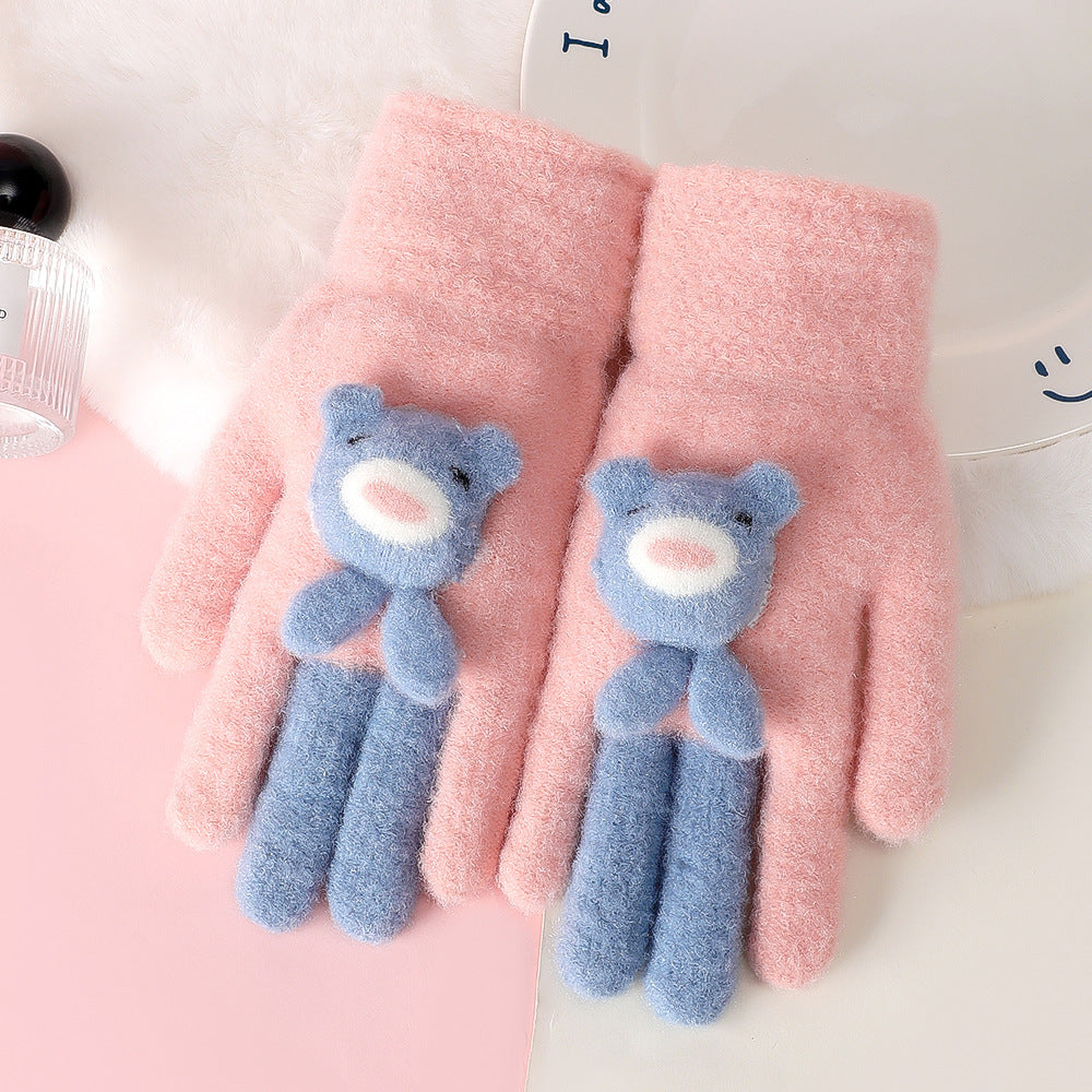 Five Finger Gloves Simple All-match Cartoon Cute Thickening Windproof