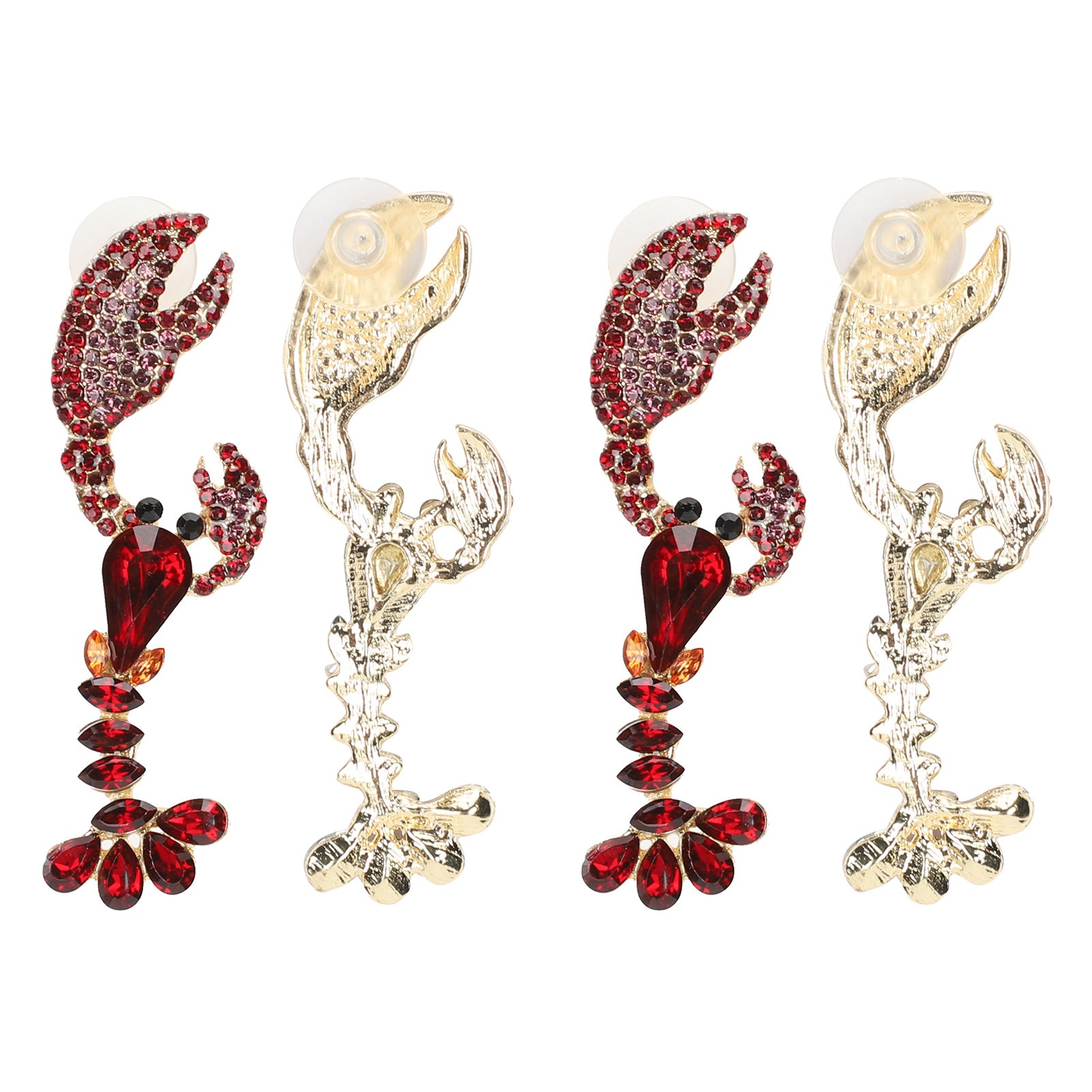 2 Pairs Alloy Earrings Fashionable Beautiful Crystal Lobster Shape Decor Women Gift