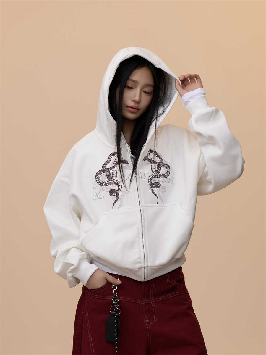 Retro Hooded Printed Casual Sweatshirt Women's Hooded Jacket