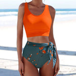 New Bikini Europe Cloth Printing Swimming Split Conservative Bikini Swimsuit For Women