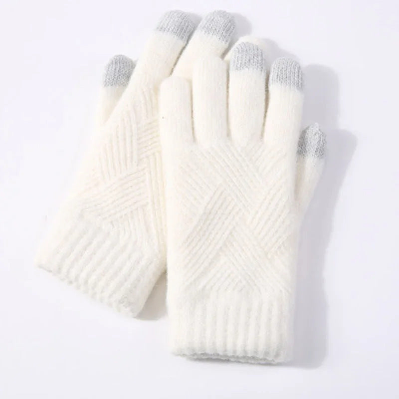 Autumn And Winter Double Layer Fleece-lined Thickened Knitting Gloves