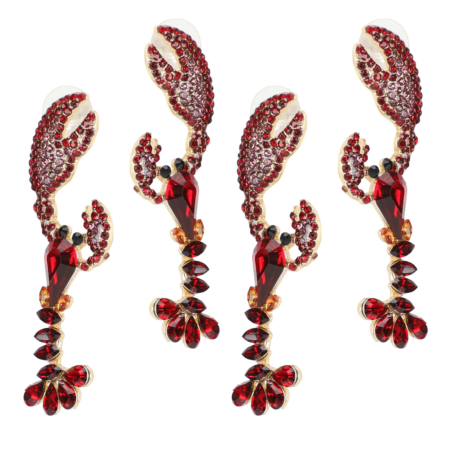 2 Pairs Alloy Earrings Fashionable Beautiful Crystal Lobster Shape Decor Women Gift