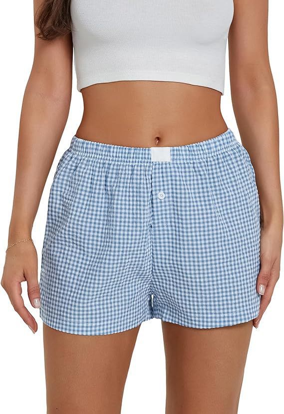 Vacation Simple Plaid Beach Shorts Women's Loose Casual Pants