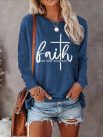 Faithful Women's Printed Long Sleeve- Faith Print, Blue