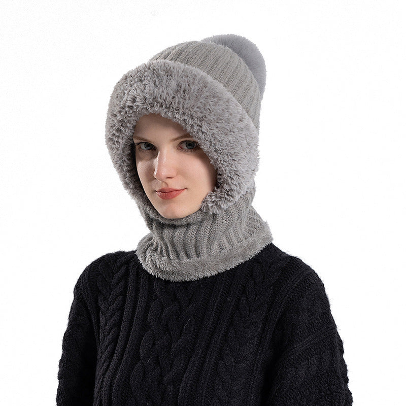 Knitted Hat Scarf Mask One-piece Hat Women's Winter