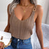 Women's Sleeveless Knitted Camisole With Metal Buckle Straps Crew Neck Tank Top