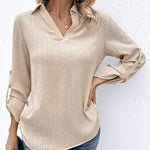 Women's New Solid Color Versatile Lapel Button Detail Casual Simple Long Sleeved Shirt Top