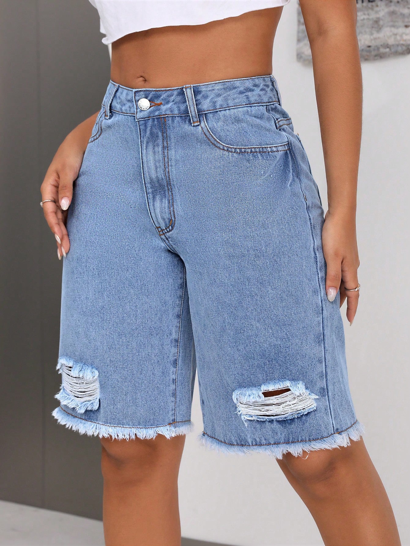 INS Casual All-match Ripped Jeans Shorts